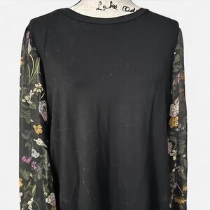 Tahari Floral Sleeve Black Top